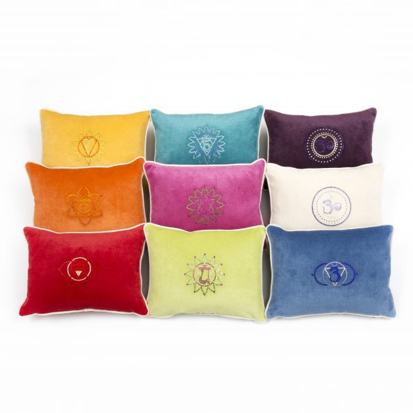 Chakra cushion made of velvet in radiant chakra colors