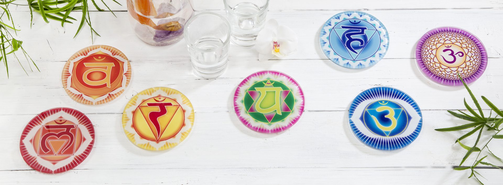 Chakra glass coasters for all 7 chakras