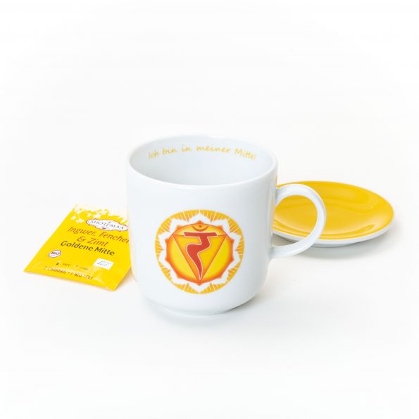 Chakra Tasse im Set gelbes Solarplexuschakra Symbol