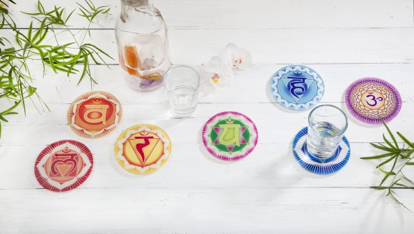 Chakra coasters in chakra colors